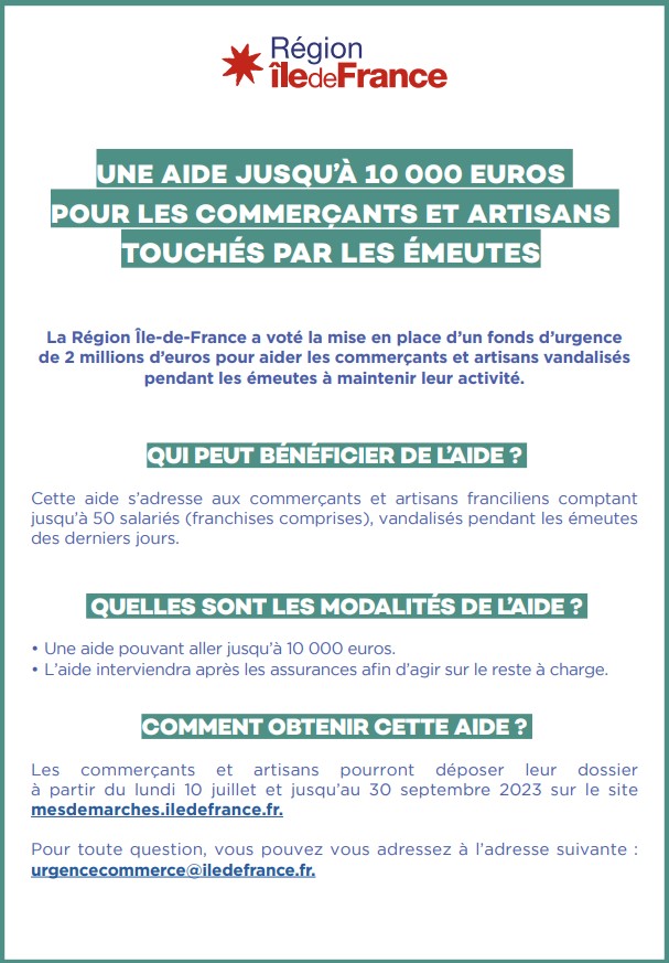 Fonds d'urgence pour les commerçants et artisans d'Ile-de-France
